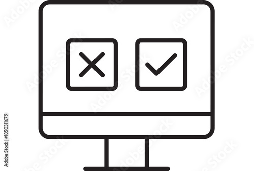 Computer monitor displaying check and cross icons ideal for interface design on transparent background silhouette