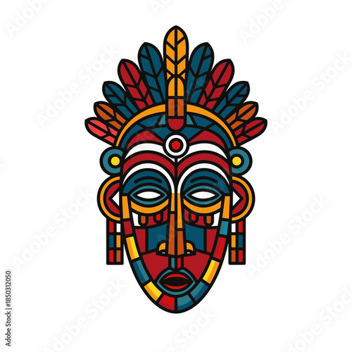 colorful tribal mask with feathers in artistic style
