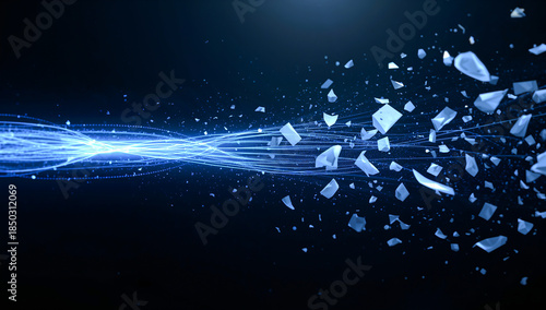 Schilderij op canvas futuristic abstract scene showing luminous blue data threads and floating white