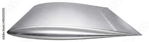 Curved elliptical wing with a sleek, polished aluminum finish.
