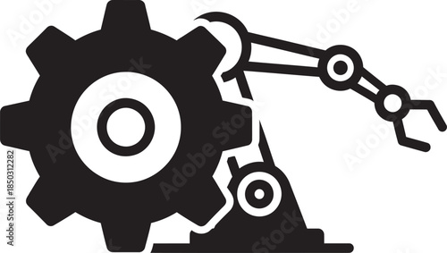 Gear with robotic arm icon silhouette, vector file 