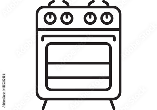 Simple black line art of a gas stove with oven on transparent background silhouette