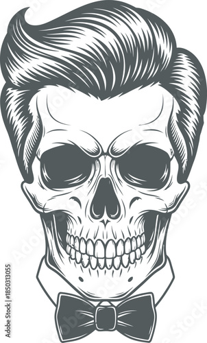 Skull with Hair and Bow Tie silhouette, vector file