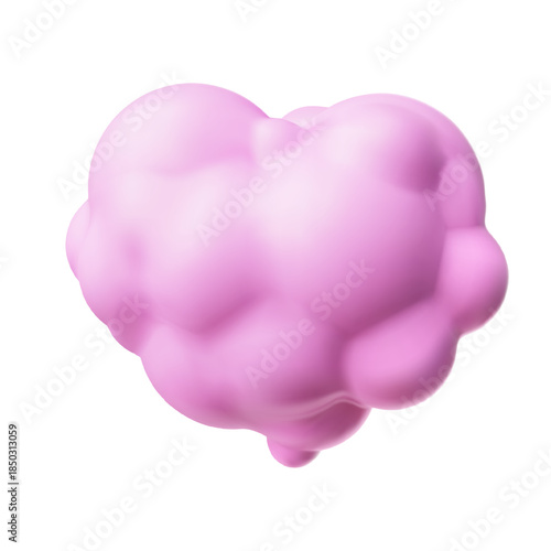 Pink cloud heart shape 3D plastic style vector icon, cartoon weather forecast, cloudy love symbol realistic design