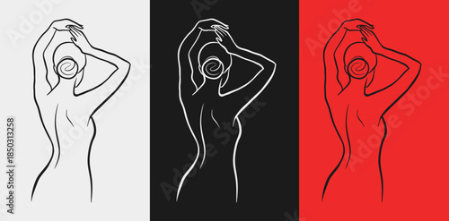 Tri color illustration of a woman with different backgrounds