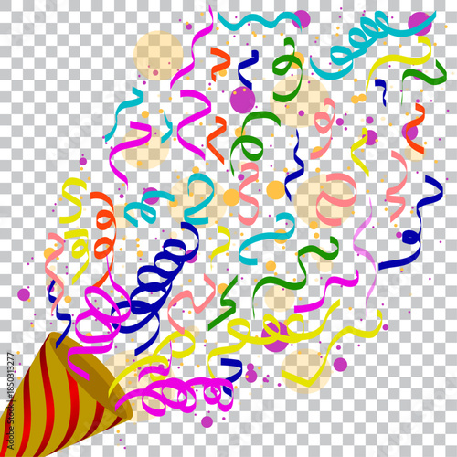  Party popper with confetti and streamers 