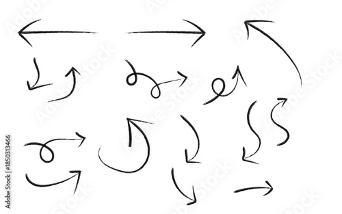 A collection of hand drawn arrows in various directions and styles