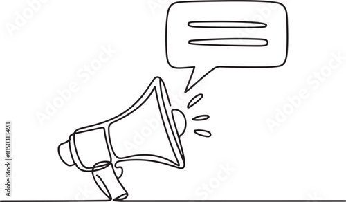 Continuous one line drawing of megaphone speaker with bubble chat. one line Art icon drawing