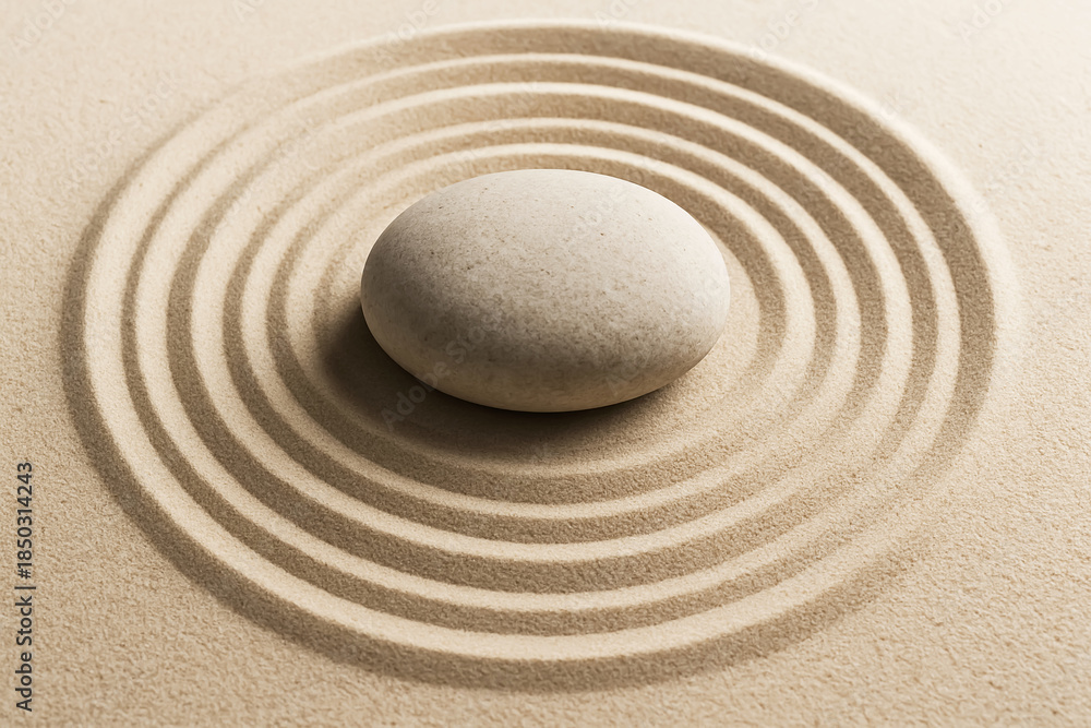 Naklejka premium Zen garden stones in the sand promote harmony and serenity through meditation