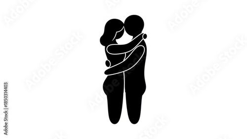 Black silhouette of a loving couple embracing each other tightly from the side