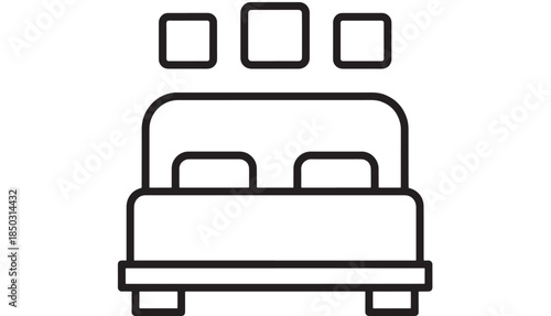 Simple bed icon with three rectangles above on transparent background silhouette