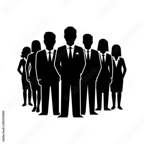 Group of business people in formal wear standing together in a line