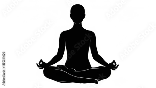 Black silhouette of a person meditating in lotus position for yoga and relaxation concepts
