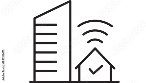 Wireless signal connecting a house and building on transparent background silhouette