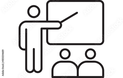 Teacher presenting to students with a pointer on transparent background silhouette