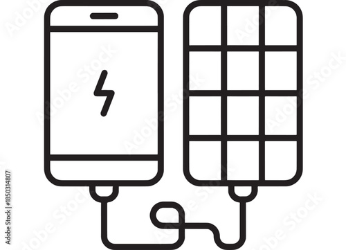Charging smartphone and power bank icon set on transparent background silhouette