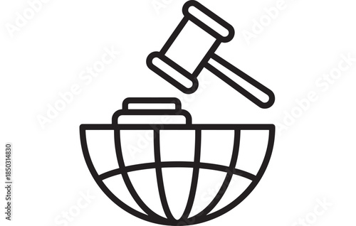Gavel striking globe legal system icon world justice concept on transparent background silhouette