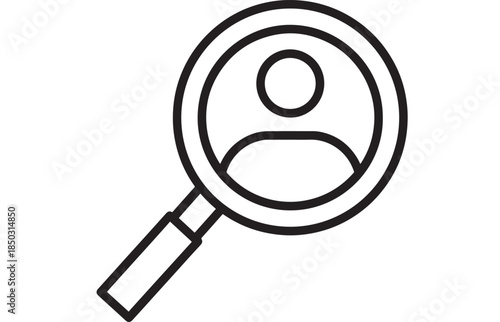 Magnifying glass with user profile icon simple line art silhouette on transparent background