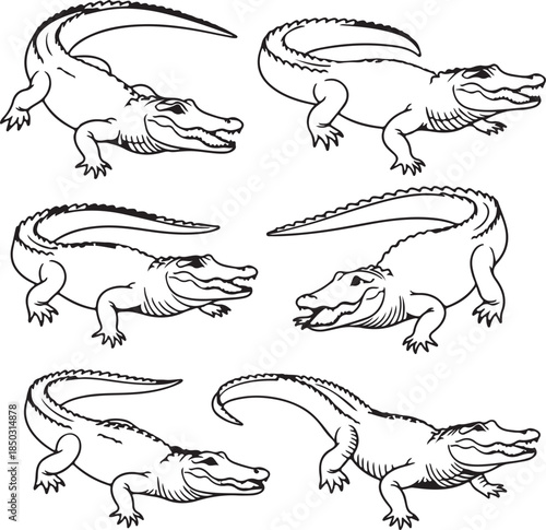 Cute cartoon animal silhouettes in a vector illustration set featuring dinosaurs reptiles fish and small mammals