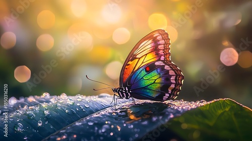 Colorful butterfly resting on leaf high resolution picture