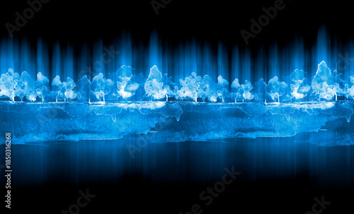 Watercolor autumn forest, silhouette of trees, bushes., Field. Country view.
Postcard, logo, card. A drawing with a reflection of a tree in the water and a glow, blurred. A trendy trend