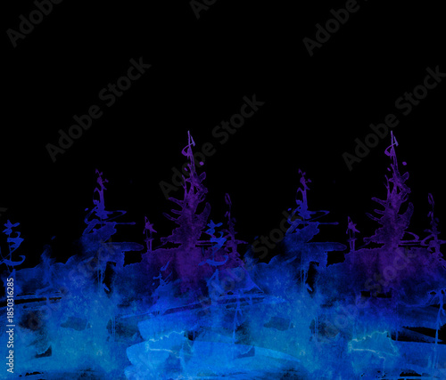 Watercolor autumn forest, silhouette of trees, bushes., Field. Country view.
Postcard, logo, card. A drawing with a reflection of a tree in the water and a glow, blurred. A trendy trend