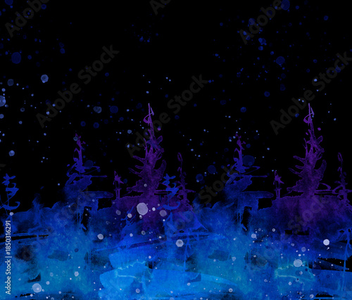 Watercolor autumn forest, silhouette of trees, bushes., Field. Country view.
Postcard, logo, card. A drawing with a reflection of a tree in the water and a glow, blurred. A trendy trend