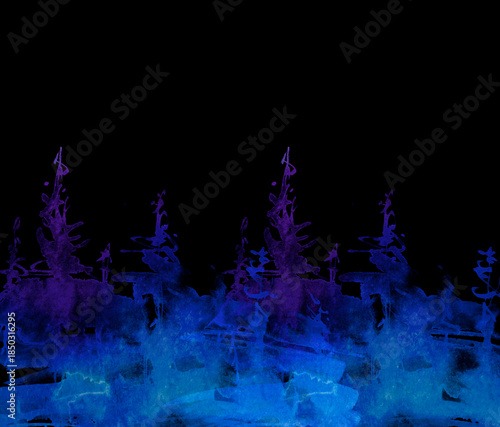 Watercolor autumn forest, silhouette of trees, bushes., Field. Country view.
Postcard, logo, card. A drawing with a reflection of a tree in the water and a glow, blurred. A trendy trend