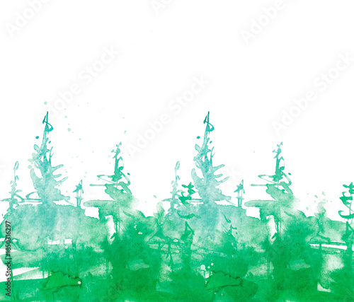 Watercolor autumn forest, silhouette of trees, bushes., Field. Country view.
Postcard, logo, card. A drawing with a reflection of a tree in the water and a glow, blurred. A trendy trend