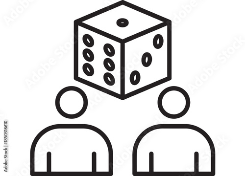 Black outline of a die and people simple icon on transparent background silhouette