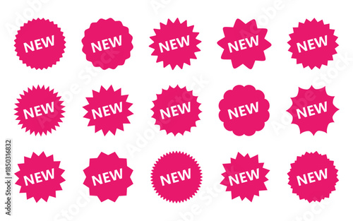 New arrival tag icon set. Red new sale label. Price sticker vector icons.