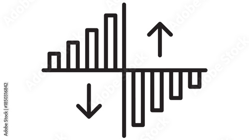 Financial growth chart with up and down arrows on transparent background silhouette