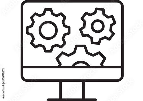 Computer screen displaying gear icons a modern tech illustration on transparent background silhouette