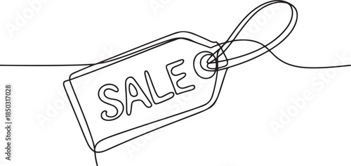 continuous drawing of price tag in one line, Sale label, one line art, one line Art icon drawing