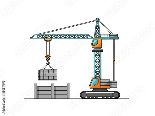 Construction Crane Lifting Building Materials at a Site.