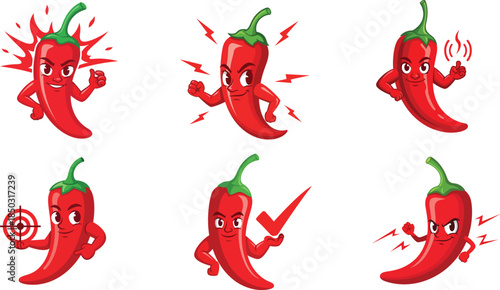 chili mascot character collection flat food vector