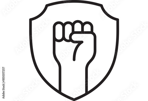 Raised fist inside shield outline a symbol of resistance on transparent background silhouette