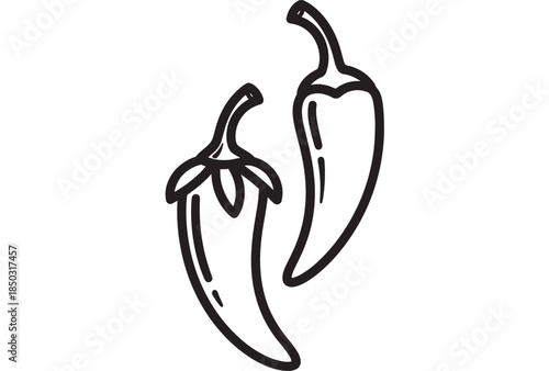 Two chili peppers in a simple line art style on transparent background silhouette