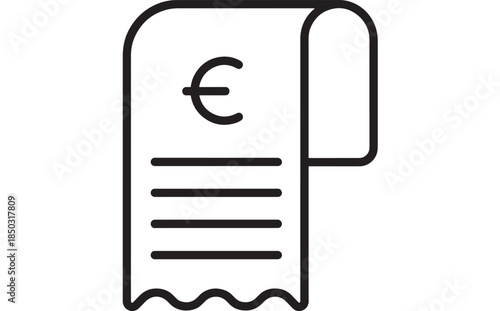 Simple euro receipt icon design black outline style on transparent background silhouette