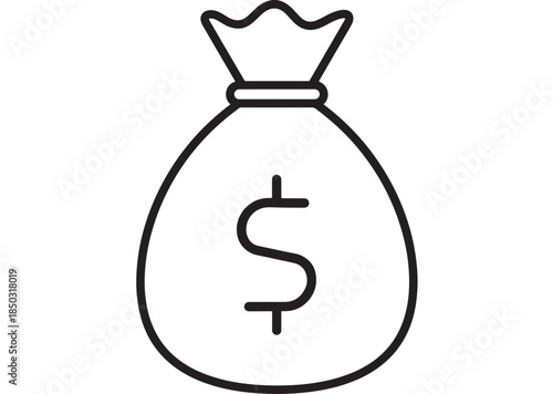 Outline of a money bag with a dollar sign on transparent background silhouette