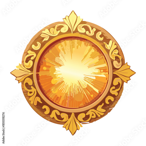 golden sunburst medallion with intricate floral patterns and radiant light for royal victory and achievement icons