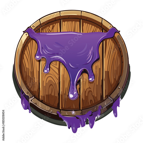 dripping purple mystical substance over a rustic wooden plank circle for fantasy game asset decoration