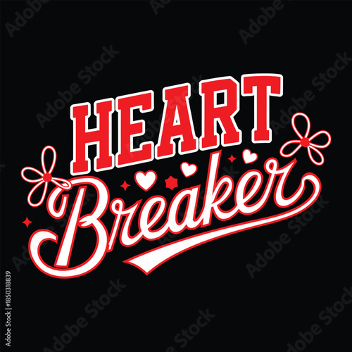 Heart Breaker Love Typography with Red Script on Black Background