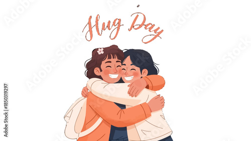 Two joyful young women affectionately hugging, celebrating Hug Day, on an isolated white background.