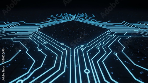 AIzaSyBIoNEMxfjvG6ihdwKfAeHDb5xZGyZi2eU Abstract glowing blue circuit board pattern digital technology background with interconnected lines and nodes rep