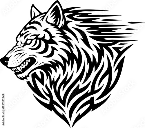 Wallpaper Mural Black and White Aggressive Wolf Tribal Graphic Design Torontodigital.ca