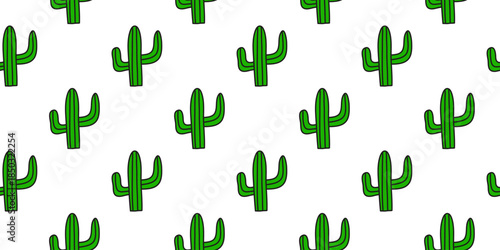 Cute seamless pattern with doodle cactuses on white background.