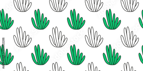 Cute seamless pattern with doodle cactuses or aloe on white background.