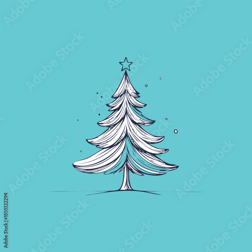 Modern minimalist continuous line Christmas tree calligraphy for holiday cards and banners, 3D illustration