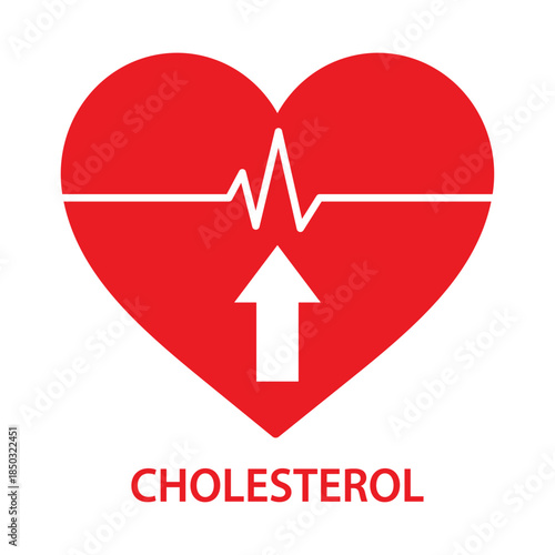High cholesterol heart icon design, vector illustration isolated on white background. Cholesterol increase, obesity and overweight health symbol. Heart care, cardiology and World Heart Day concept.